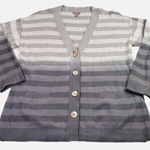 J Jill Cardigan Women M Petite Gray Ombre Striped Sweater Career Casual Spring